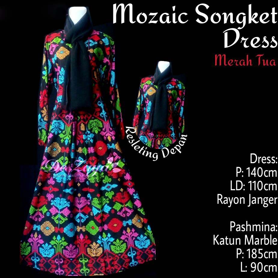 Dress Mozaic Songket Merah Tua